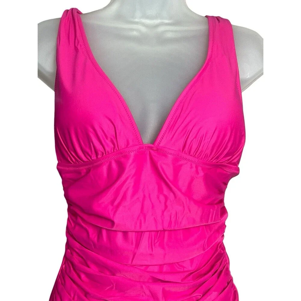 J. Crew NWT Ruched V Neck One Piece Sz 10 Swimsuit Fuchsia BC116 Full Coverage‎